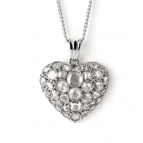 18k White Gold Rose Cut Diamond Heart Pendant 4.00ct